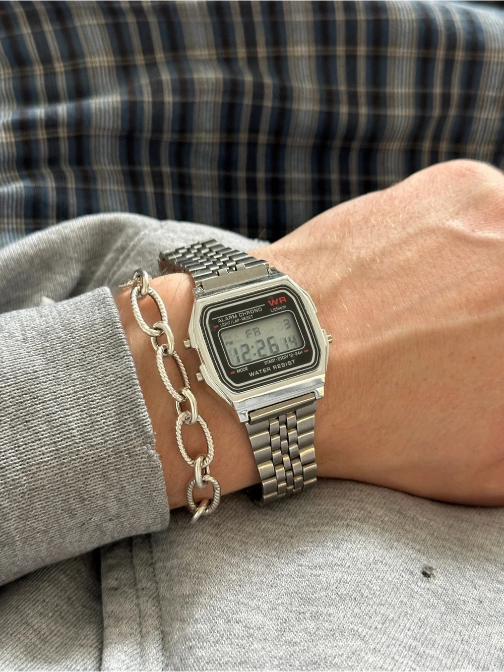 Stainless Steel Digital Alarm Chrono Watch - Silver
